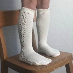 Chaussettes hautes ajourées crème