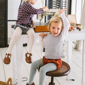 Collants maille côtelée vert de gris