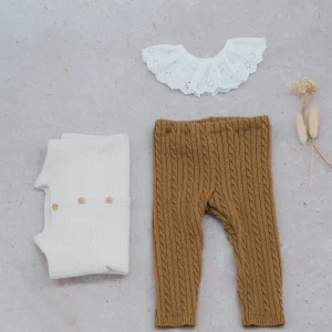 Pantalon en maille torsadée - Caramel - tricoté en France