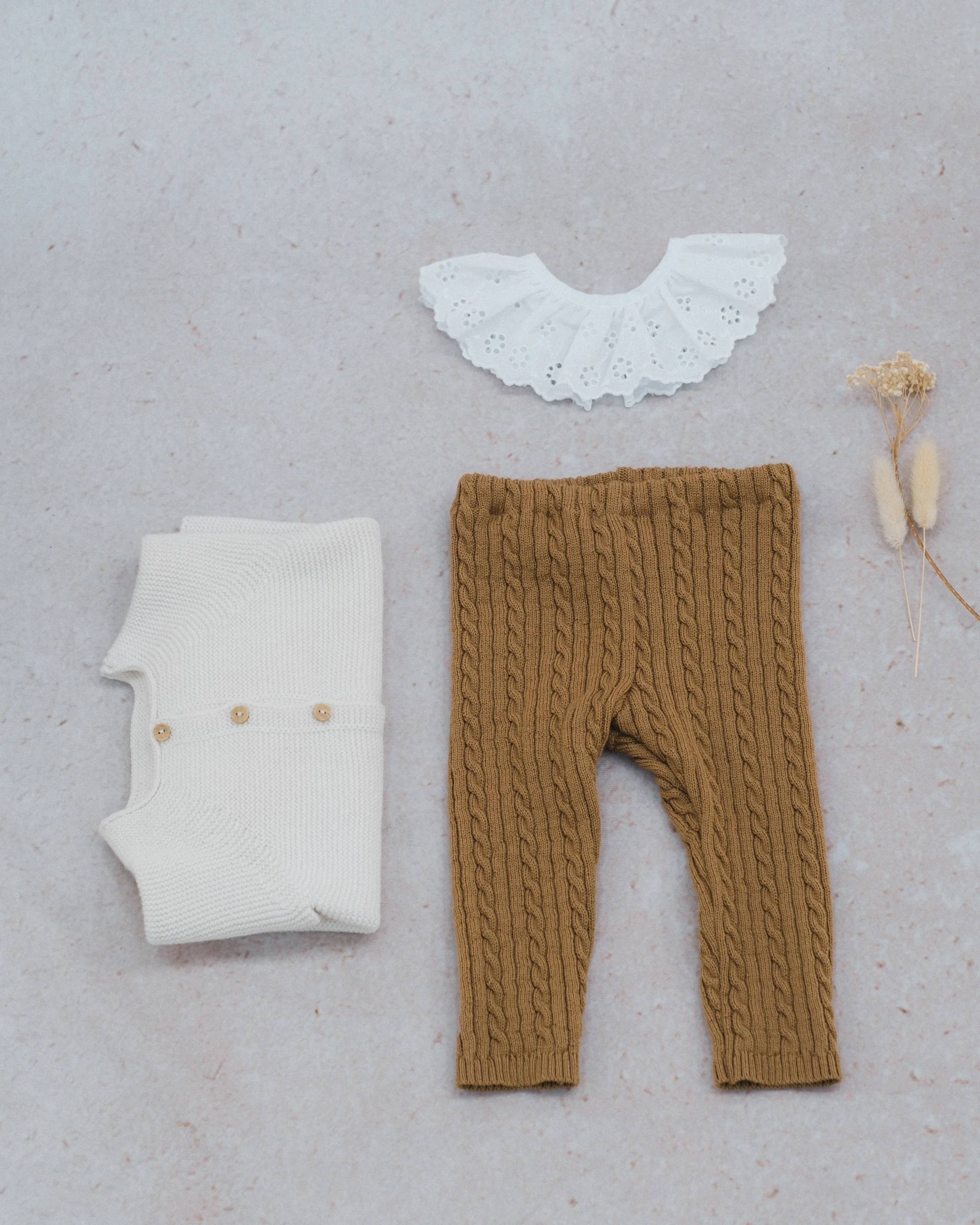 Pantalon en maille torsadée - Caramel - tricoté en France