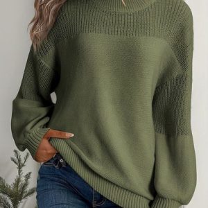 Pull Tricoté À Manches Lanternes Et Col Rond Pour Femmes – Tricot Tendance Automne/Hiver