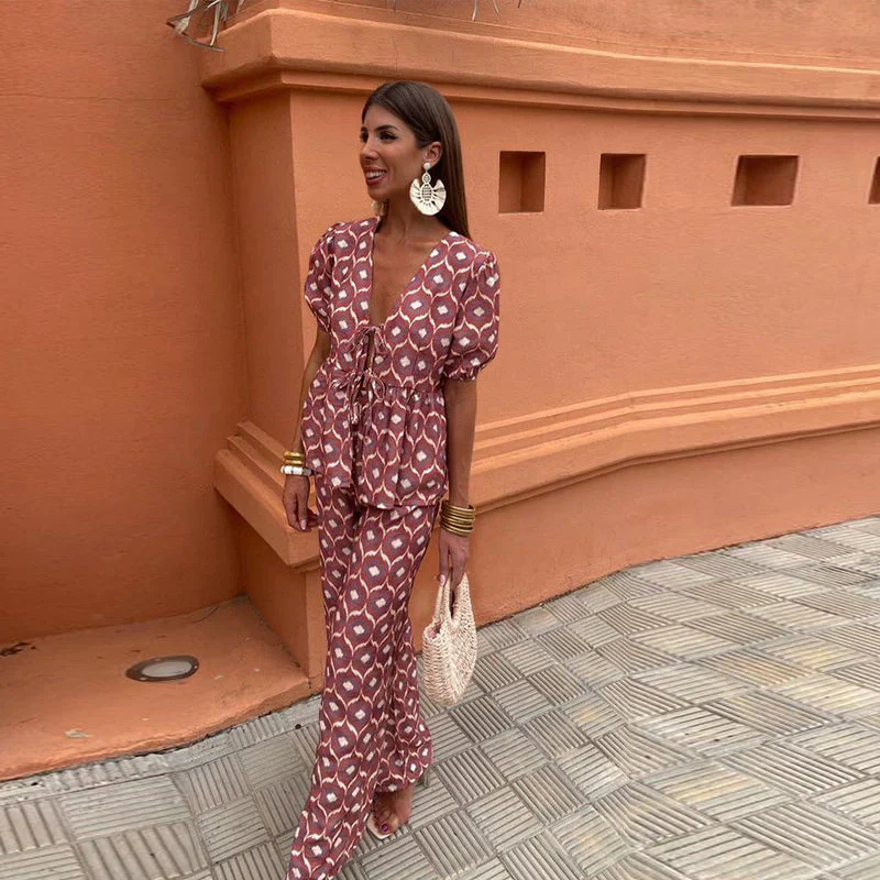 Florésia | Ensemble Deux Pièces Imprimé Fleuri Nœud Devant Chic Eté Pour Femme – Image 3