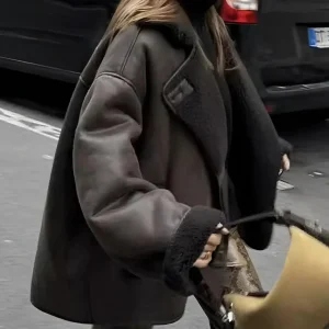 Veste chaude en similicuir à revers