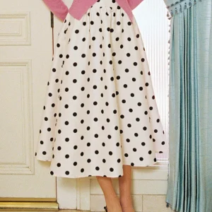 Jupe longue à volants et poches à pois taille mi-haute