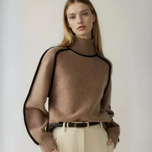 Pull tricoté décontracté à demi-col roulé