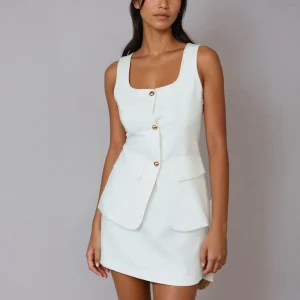 Ensemble jupe sans manches à col carré de style élégant