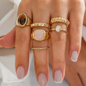 Ensemble de bagues Harmony texturées – 6 pièces