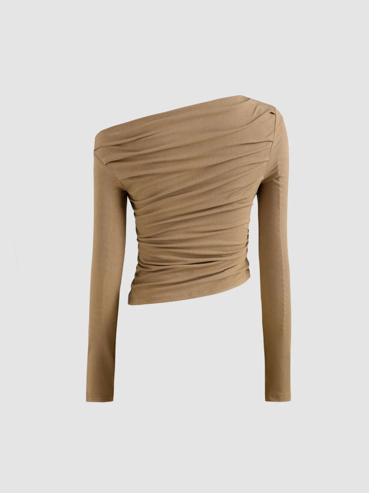 Haut uni à manches longues et col asymétrique – Image 2