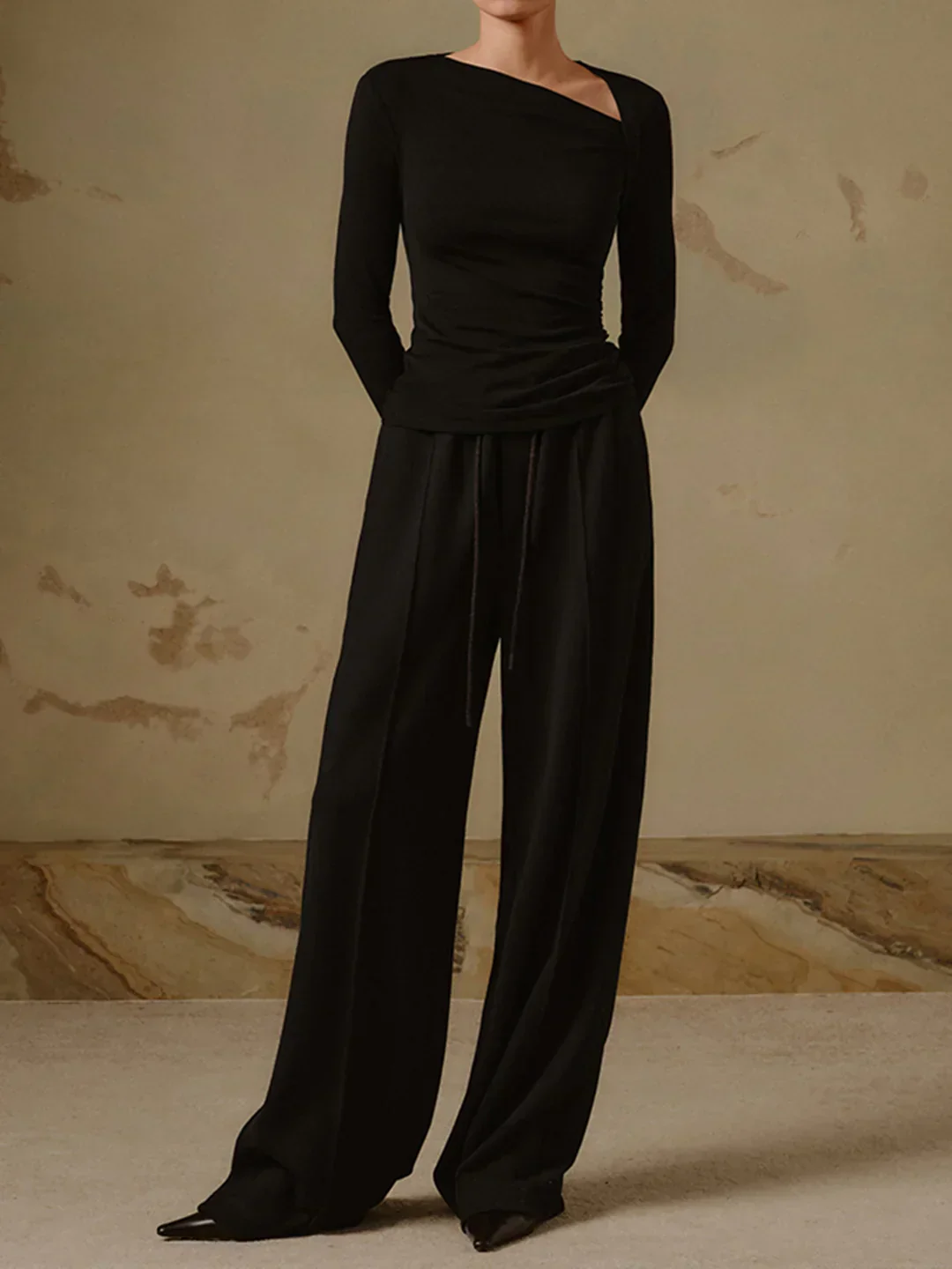 Chemise asymétrique à manches longues en tricot côtelé – Image 3