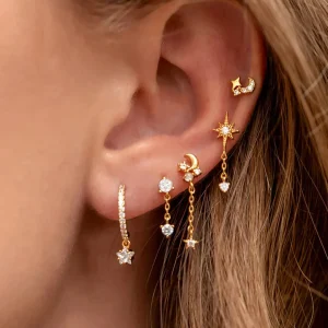 Boucles d'oreilles étoiles et lune style décontracté - 5 pièces