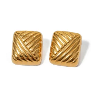 Boucles d'oreilles carrées texturées en acier inoxydable