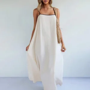 Robe décontractée à bretelles amples de couleur contrastée, style élégant