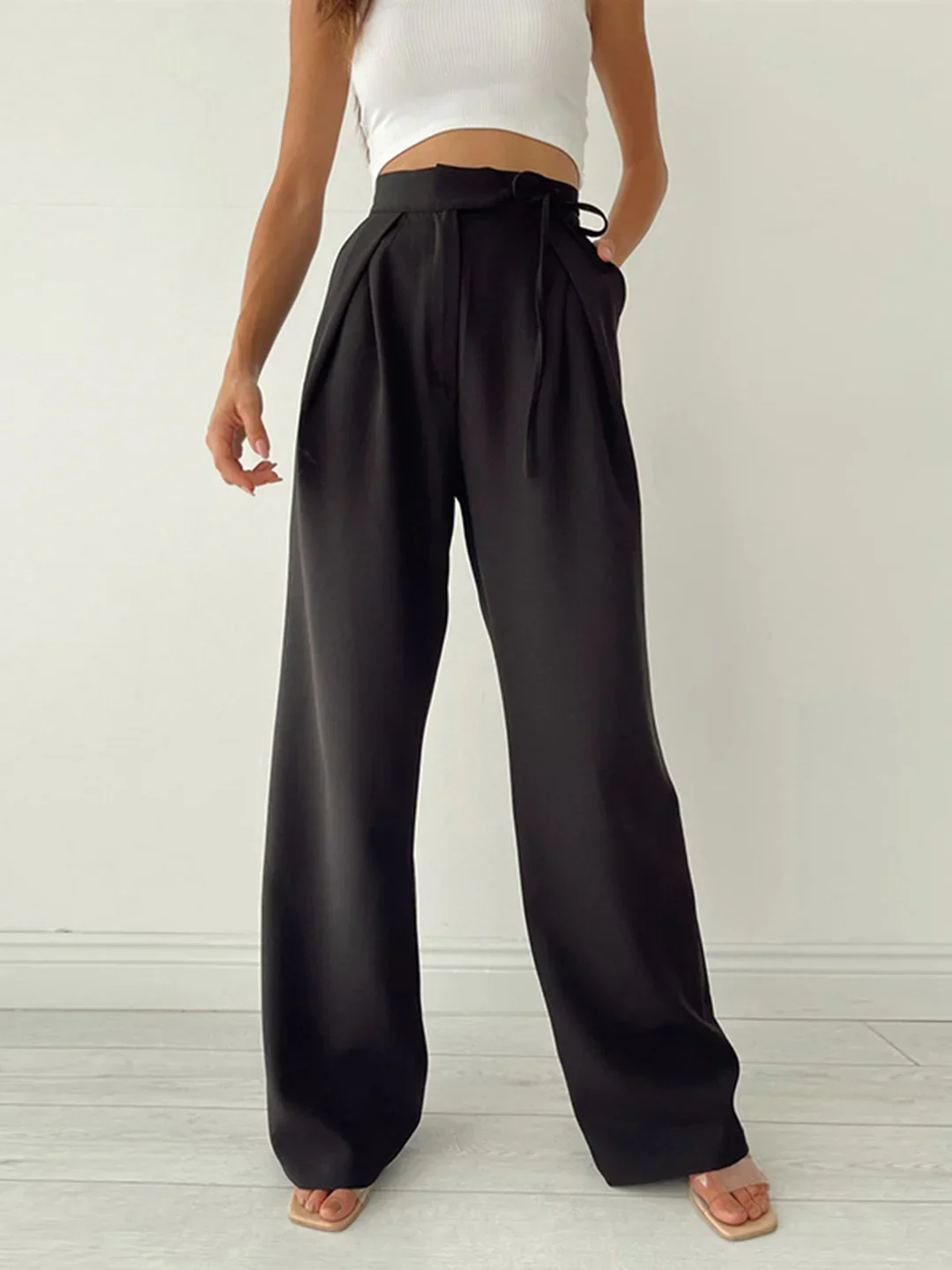 Pantalon ample taille haute de style élégant – Image 5