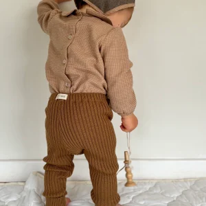 Pantalon à côtes caramel - tricoté en France
