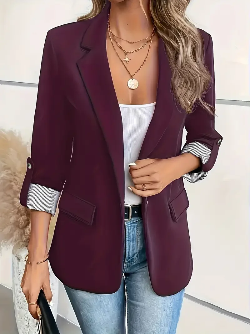 Blazer à manches longues de couleur unie assorti – Image 4