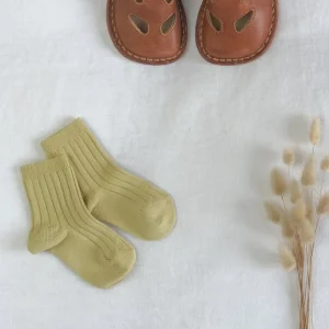 Chaussettes basses en maille cannelée couleur banane
