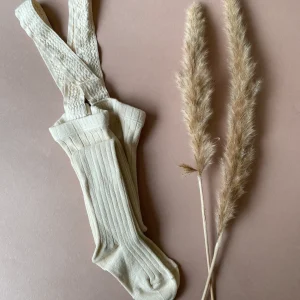 Collants maille côtelée - à bretelles et avec pieds - lin