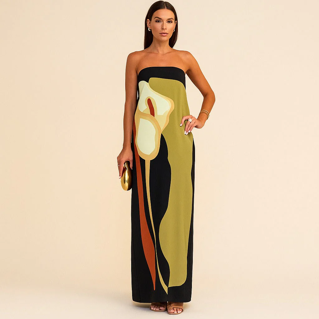 Robe Élégance Abstraite – Coupe Fluide & Motif Floral Graphique