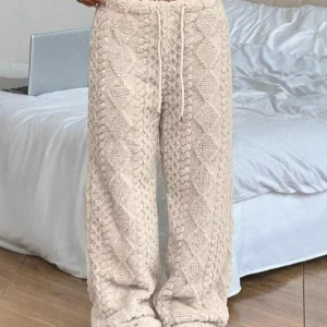 Pantalon Décontracté En Peluche Jacquard Pour Femmes – Pantalon Chaud Ample Mode Automne/Hiver