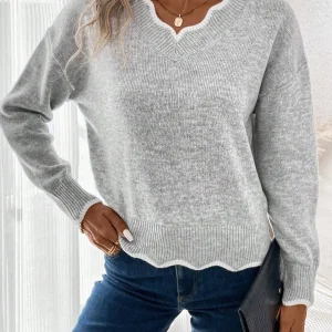 Pull Décontracté En Tricot Pour Femmes – Haut Polyvalent Automne/Hiver