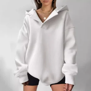 Sweat À Capuche Uni Pour Femmes – Ample À Manches Longues Automne/Hiver