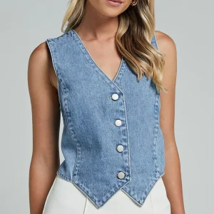 Gilet Structuré en Denim – Coupe Moderne & Bleu Parisien