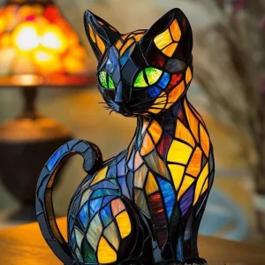 Chat de Minuit Lumineux Multicolore – lampe décorative design – 17,5 × 17 cm