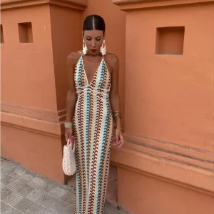 Tribal & Sensuelle – Robe Longue Dos Nu Sable d’Été