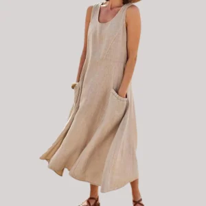 Jolie – Robe midi sans manches en coton et lin