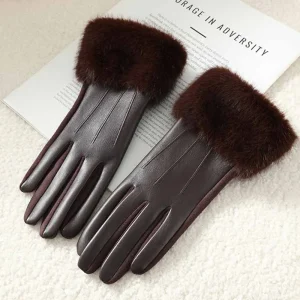 Gants D’Hiver En Similicuir Avec Revers En Fausse Fourrure Pour Femme – Accessoire Doux Et Élégant Par Temps Froid