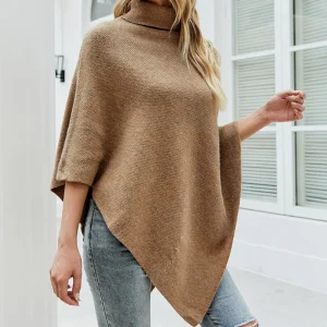 Poncho en Maille | Col Montant | Élégant et Asymétrique