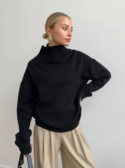 Pull col roulé femme oversize en tricot chaud – plusieurs couleurs automne-hiver – Image 8