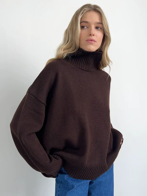 Pull col roulé femme oversize en tricot chaud – plusieurs couleurs automne-hiver – Image 9