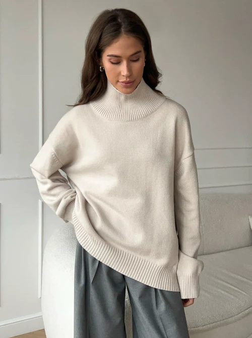 Pull col roulé femme oversize en tricot chaud – plusieurs couleurs automne-hiver – Image 2