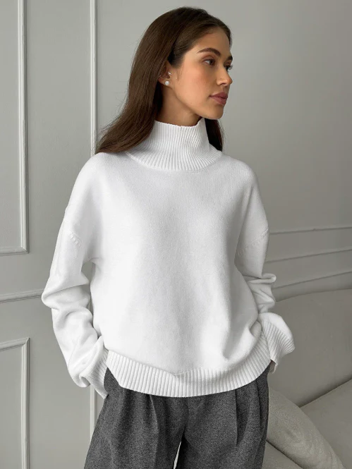 Pull col roulé femme oversize en tricot chaud – plusieurs couleurs automne-hiver