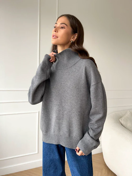 Pull col roulé femme oversize en tricot chaud – plusieurs couleurs automne-hiver – Image 3
