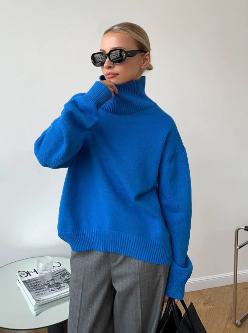Pull col roulé femme oversize en tricot chaud – plusieurs couleurs automne-hiver – Image 6