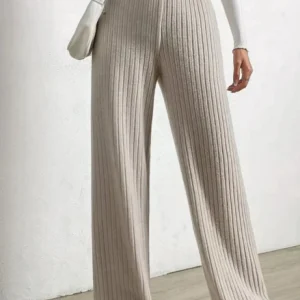 Pantalon En Maille Côtelée À Jambes Larges Pour Femmes – Style Confort Automne/Hiver