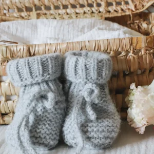 Chausson point mousse - Gris - tricoté en France