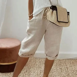Breezia | Short Bermuda Taille Haute Lin Coupe Ample Casual Été Pour Femme