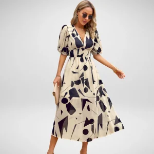 Féminine & Tendance – Robe Midi à Manches Bouffantes