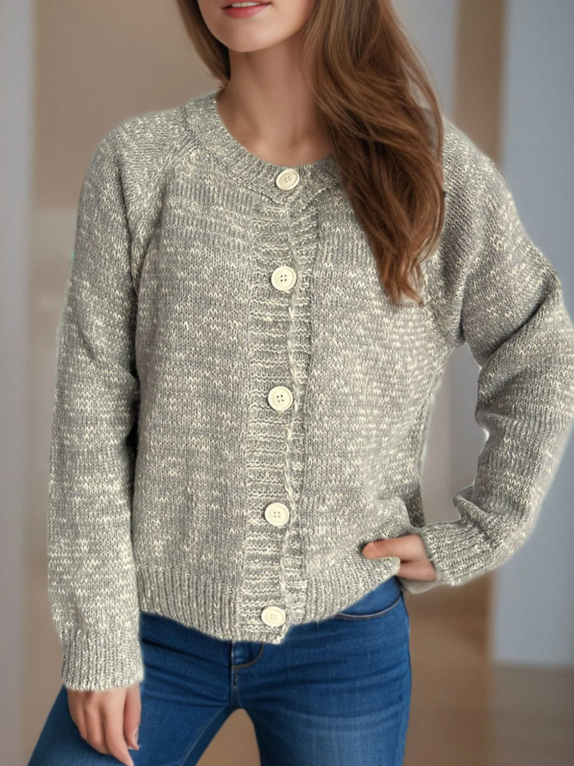 Callie - Cardigan élégant à manches longues et boutons façon chiné – Image 4