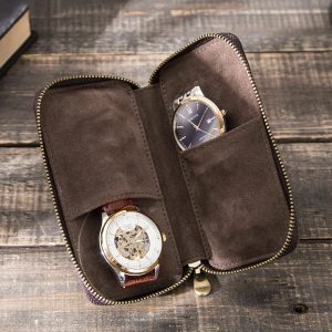 Boite à Montres en Cuir Rustique Portable 2 compartiments