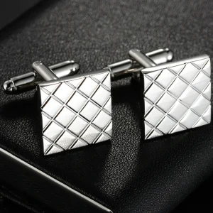 Boutons de Manchette Carrés Argentés et Quadrillés