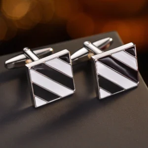 Boutons de Manchette Carrés Noir, Blanc et Argent