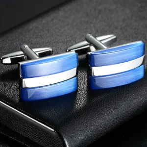 Boutons de Manchette Métal Argenté et Bleu