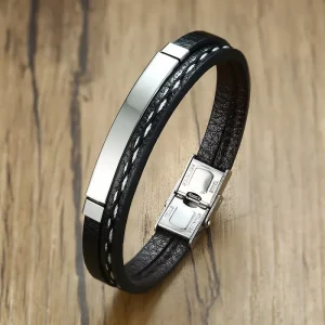 Bracelet en cuir avec boucle magnétique givrée
