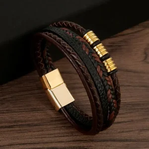 Bracelet en cuir avec boucle magnétique givrée