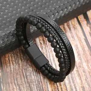 Bracelet en cuir avec boucle magnétique givrée