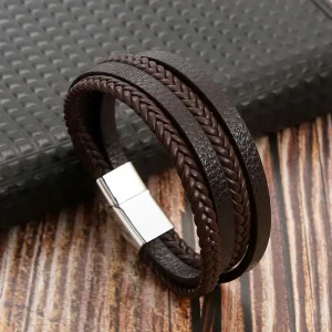 Bracelet en cuir avec boucle magnétique givrée